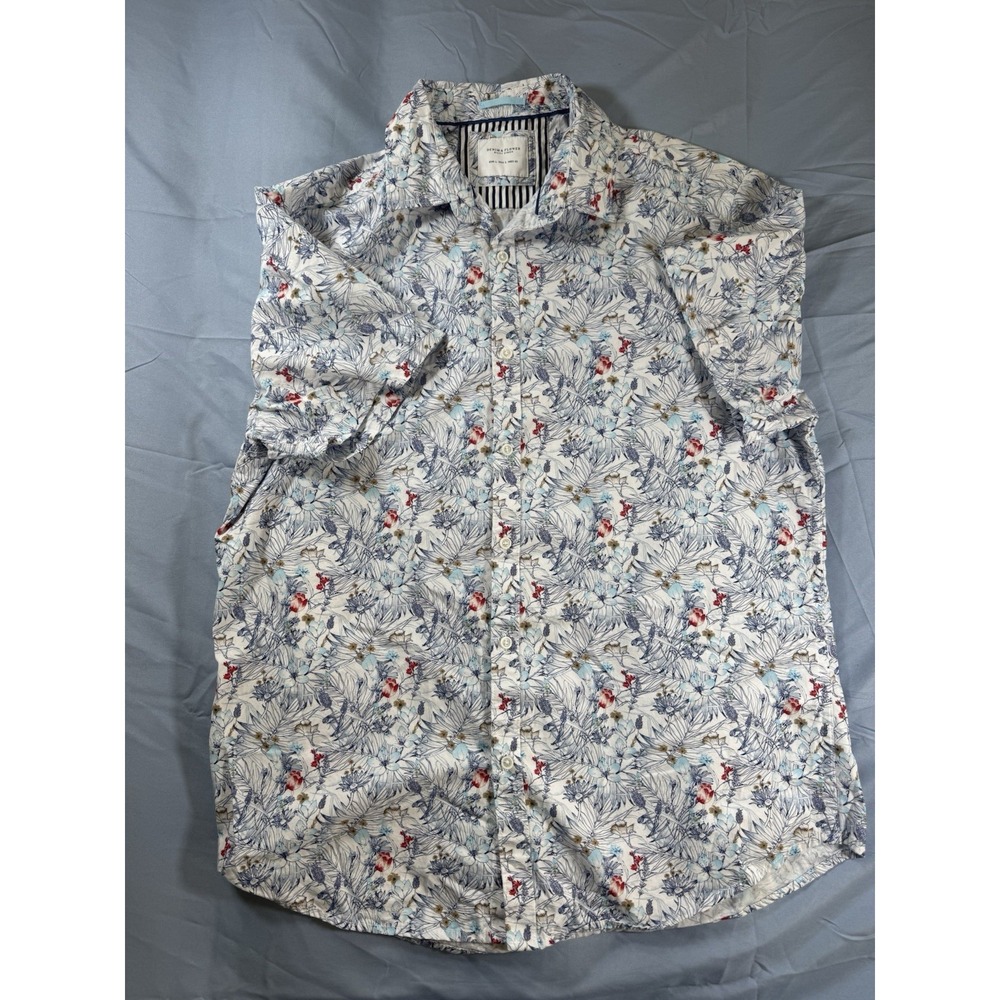 Denim & Flower By Ricky Singh Men's Floral Short Sleeve Button Up Shirt Size L